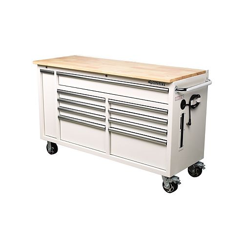 61 inch 10-Drawer Mobile Workbench with Plastic Bin Storage Drawer