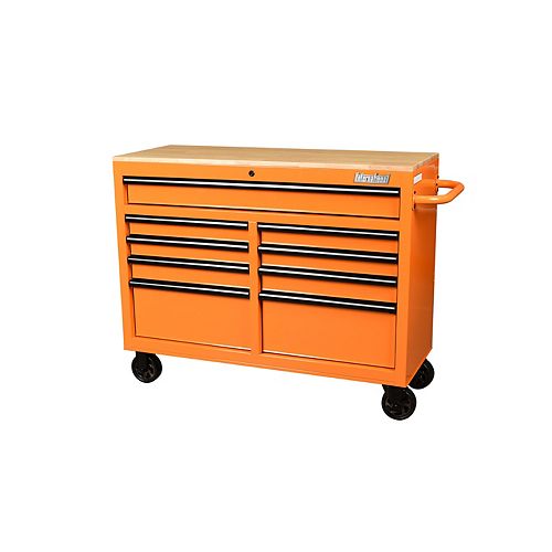 46 inch 9-Drawer Mobile Workbench with Solid Wood Top in Orange