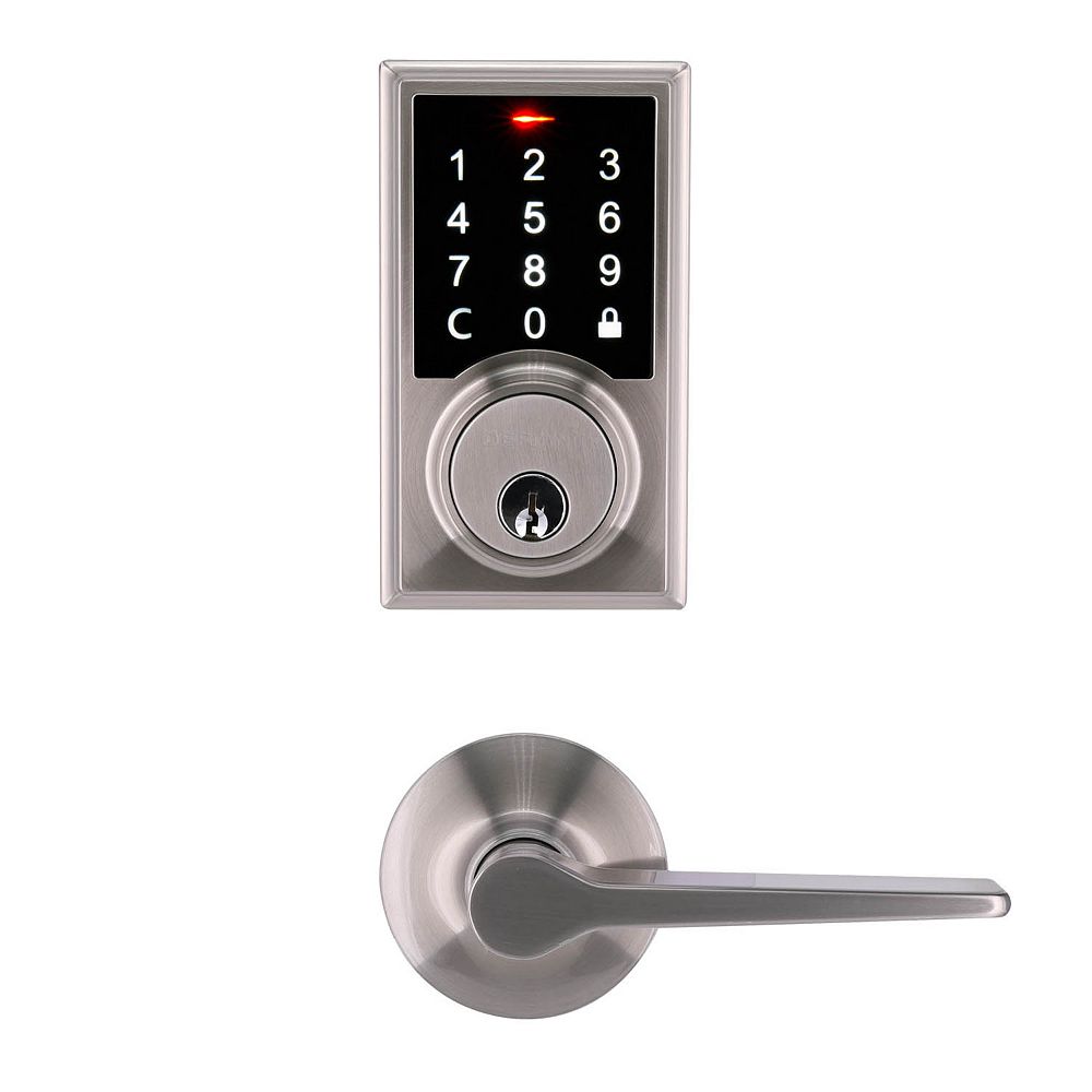 Defiant Neo Satin Nickel Touchscreen Deadbolt With Freedom Hall And Closet Door Lever Comb The Home Depot Canada