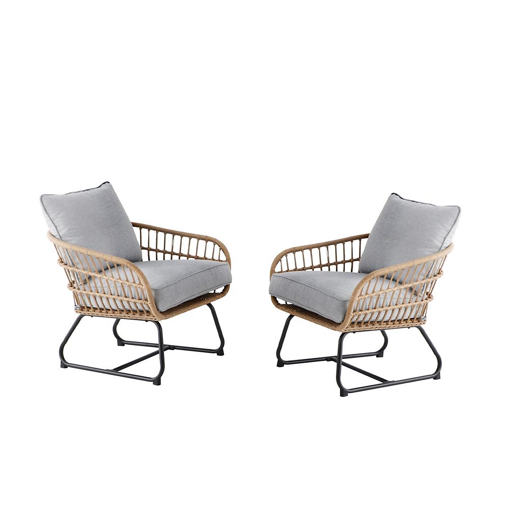 Hampton Bay Cayman Grey All Weather Wicker Patio Club Chair 2 Pack The Home Depot Canada