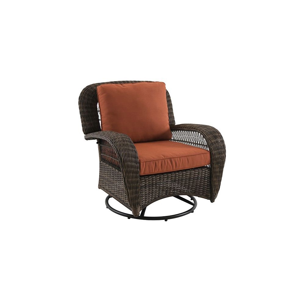 Hampton Bay Beacon Park Burnt Sienna All Weather Wicker Patio Swivel Chair With Gliding Fu The Home Depot Canada