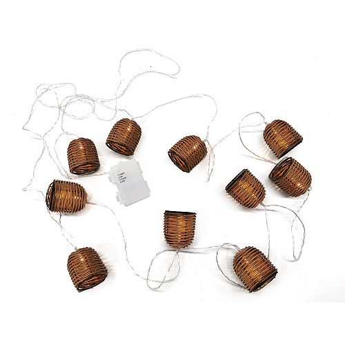 Hampton Bay 15 ft. Battery-Operated LED String Lights with Rattan Shades (10-bulbs)