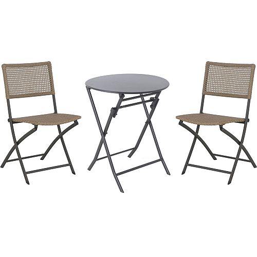 Mix & Match Graphite 3-Piece Wicker Folding Patio Bistro Set