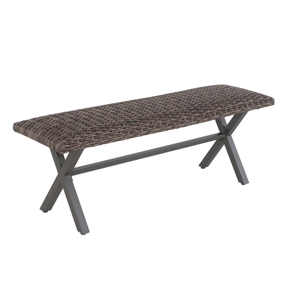 Hampton Bay Rock Cliff All-Weather Wicker Patio Padded Bench | The Home ...