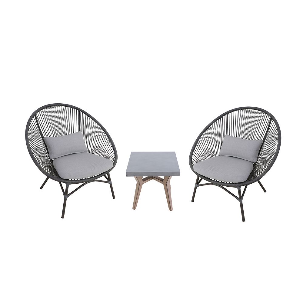 Stylewell Dark Gray 3 Piece Steel Papasan Rope Outdoor Patio Conversation Seating Set With The Home Depot Canada