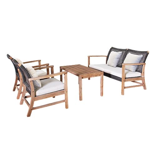 Clover Cay 4-Piece Wicker Outdoor Patio Conversation Seating Set With Off-White Cushions