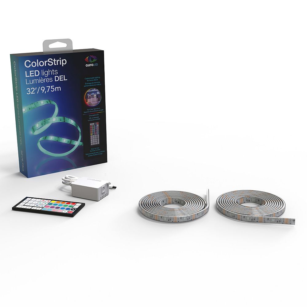 Tzumi Aura LED 32FT Light Strip with AC Power Adapter The Home Depot