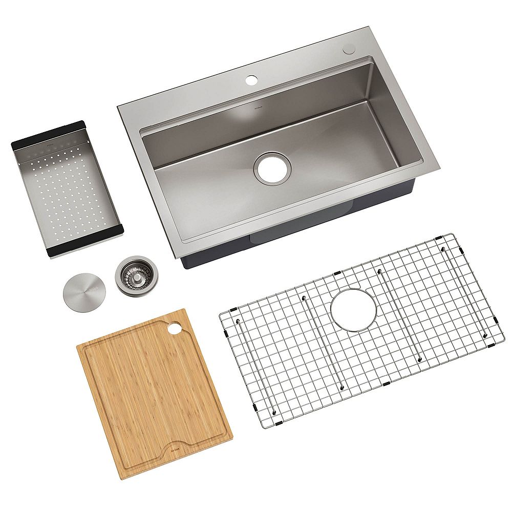 Kraus 32 inch Drop In Undermount Single Bowl Stainless Steel Sink with