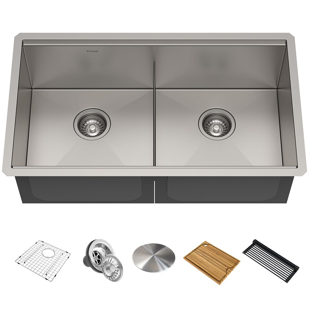 Kraus 33 Inch 16-Gauge Undermount Double Stainless Steel Sink With ...