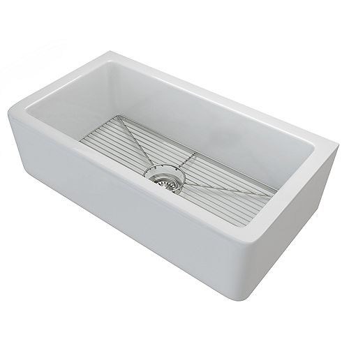 33-inch Reversible Farmhouse Apron Front Fireclay Single-Bowl Kitchen Sink with Bottom Grid