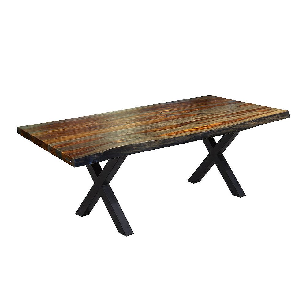 Gate Labs 72'' LIVE EDGE GREY SHEESHAM TABLE WITH BLACK X LEGS The