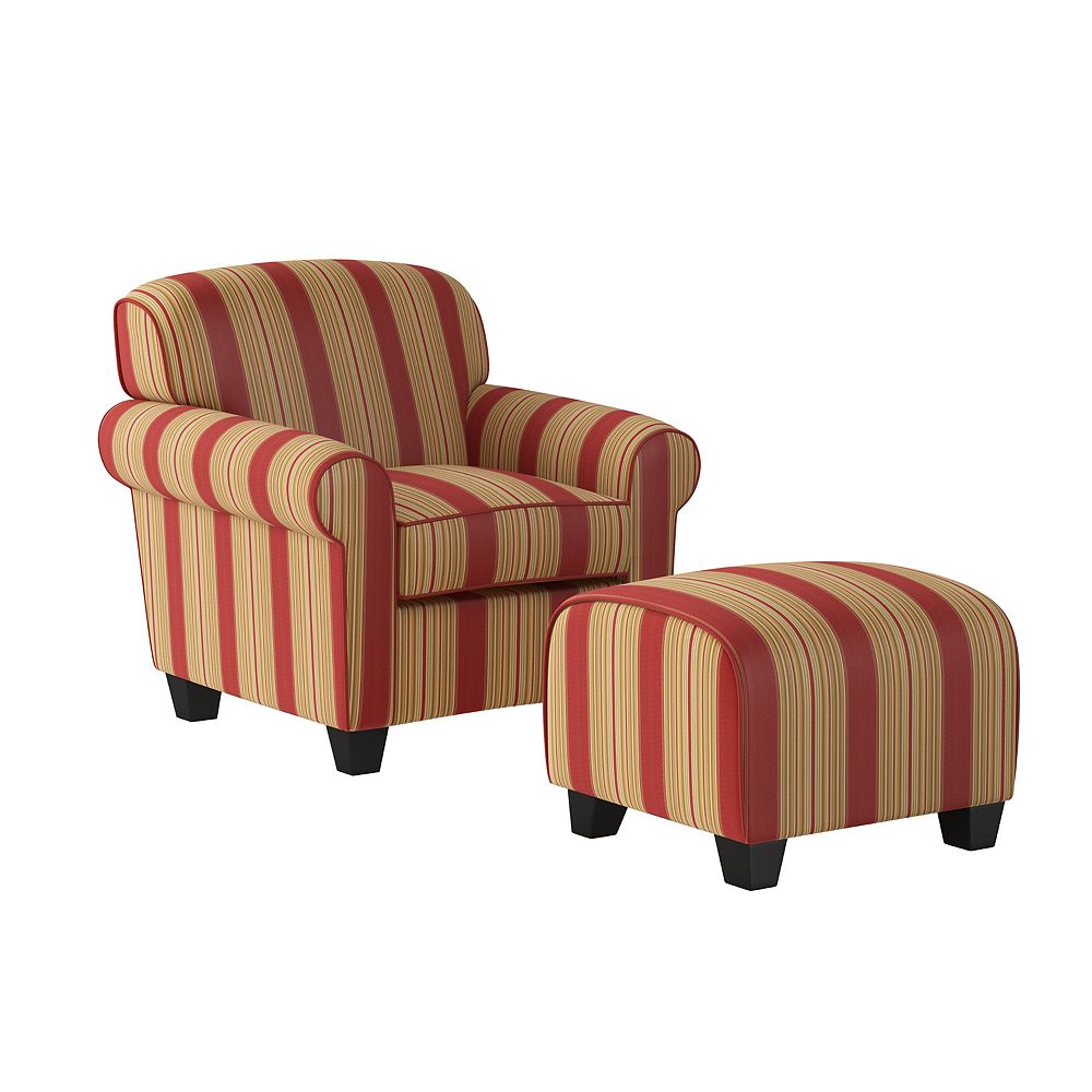 Handy Living Kudrow Arm Chair and Ottoman in Crimson Red Stripe The
