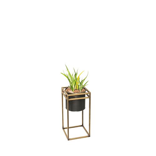 9.8-inch W x 27.2-inch H Round Planter with Iron Frame Square Stand