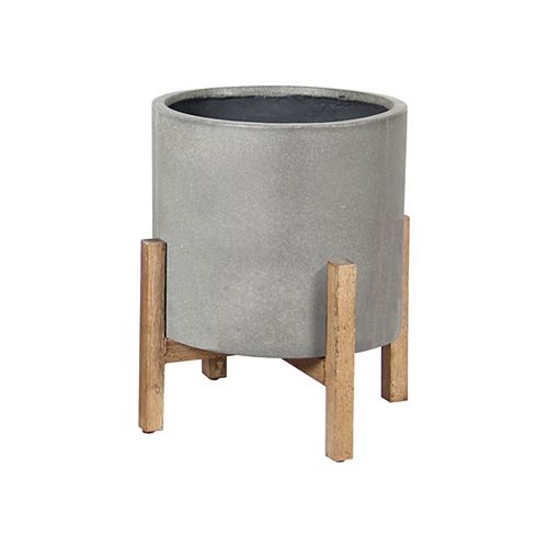 Ficonstone 14.37-inch W x 17.91-inch H Cement-Style Pot with Wooden Legs