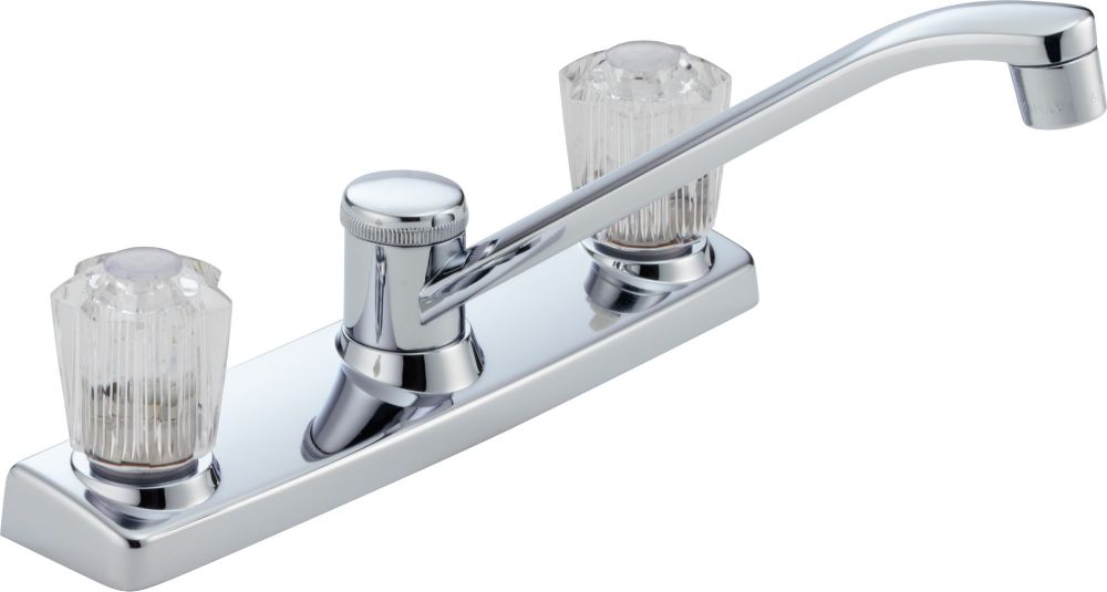 Peerless Two Handle Kitchen Faucet With Clear Knob Handles In Chrome   P 1001584330 