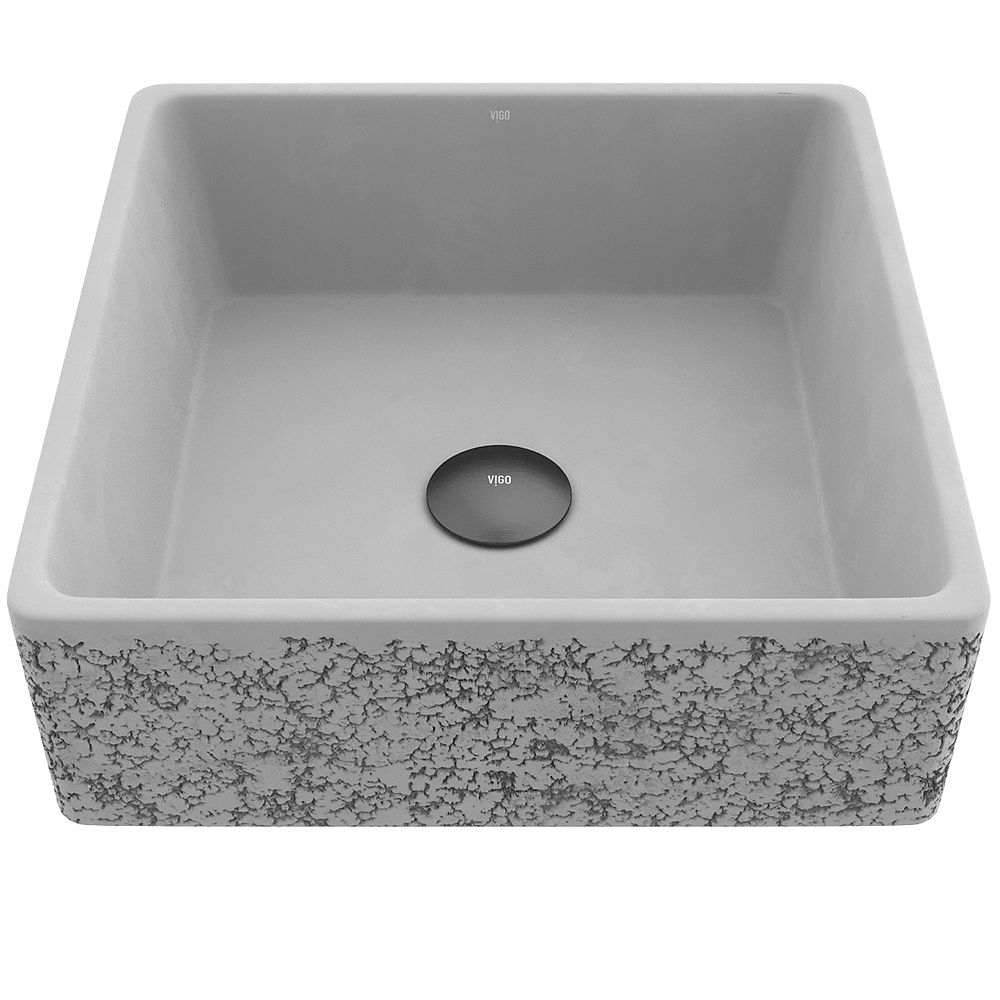 Vigo Cast Stone Aster Concrete Square Vessel Bathroom Sink In Ash Gray The Home Depot Canada