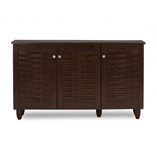 Winda 3-Door Wood Shoe Storage Cabinet in Dark Brown