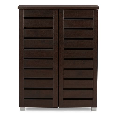 Adalwin 2-Door Wood Shoe Storage Cabinet in Dark Brown