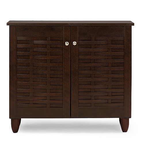 Winda 2-Door Wood Shoe Storage Cabinet in Dark Brown