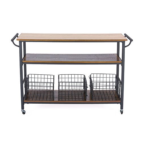 Lancashire 48-inch W Wood Top Mobile Kitchen Cart in Brown