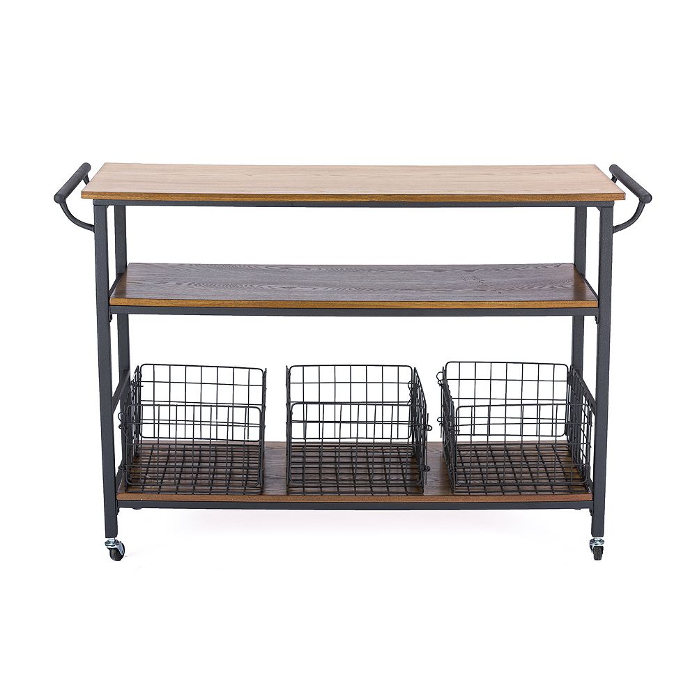 Baxton Studio Lancashire 48 Inch W Wood Top Mobile Kitchen Cart In Brown The Home Depot Canada