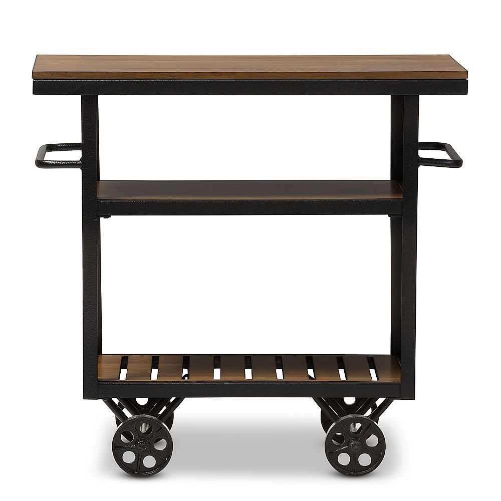Baxton Studio Kennedy 34 Inch W Wood Top Mobile Serving Kitchen Cart In Brown And Black The Home Depot Canada