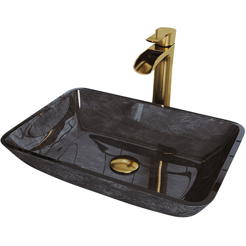VIGO Onyx Glass Vessel Bathroom Sink in Gray with Niko Faucet in Matte