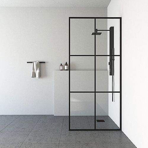 Ventana 34 in. W x 74 in. H Fixed Framed Shower Door in Matte Black with Clear Glass