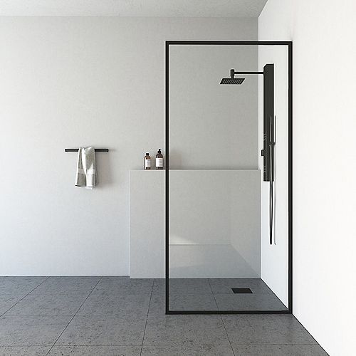 Meridian 34 in. W x 74 in. H Fixed Framed Shower Door in Matte Black with Clear Glass