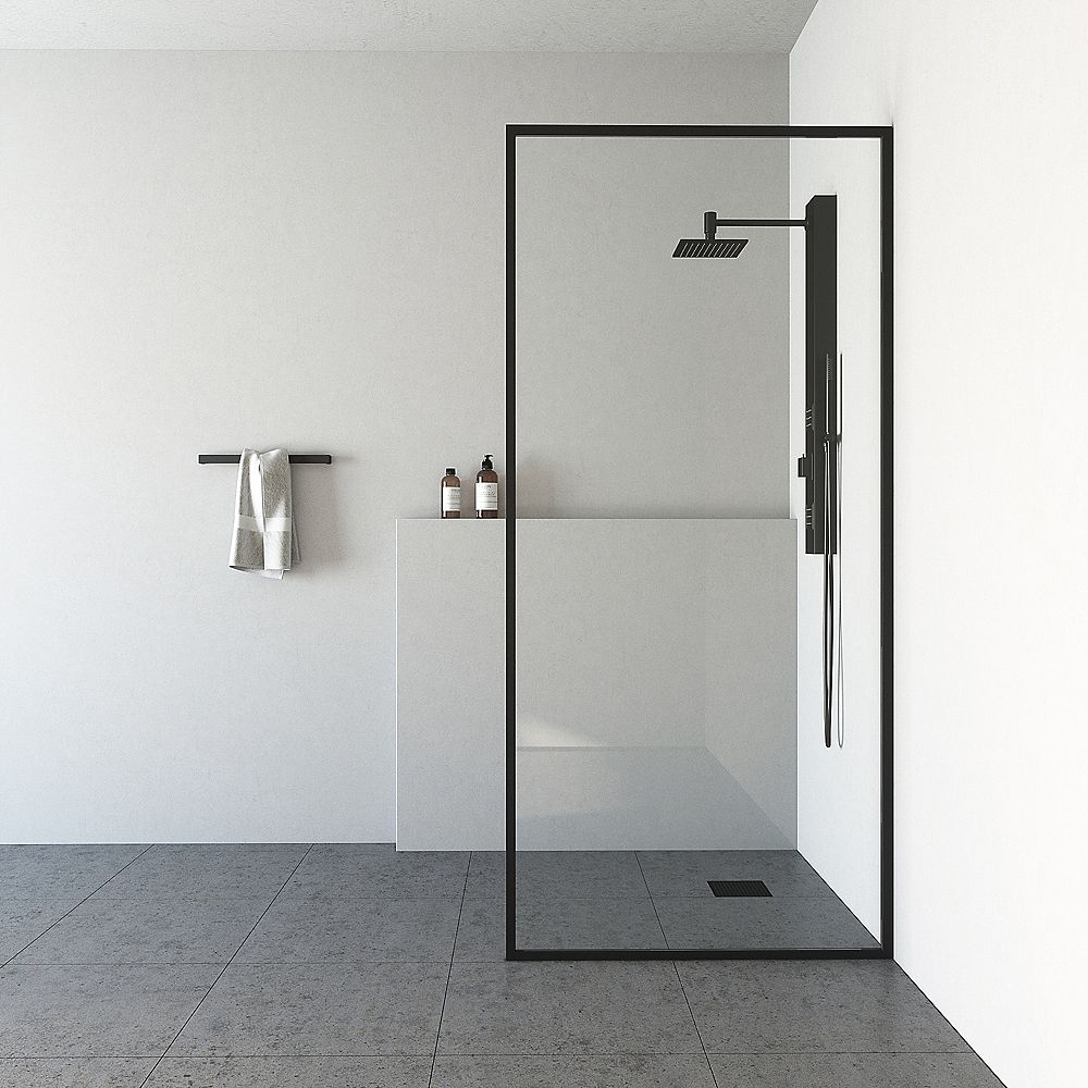 Fixed Framed Shower Door In Matte Black, Bathtub Screen Home Depot