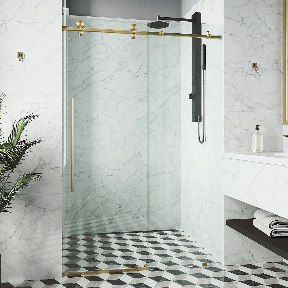 VIGO Elan Eclass 44 to 48 in. x 76 in. Frameless Sliding Shower Door in Matte Gold with C