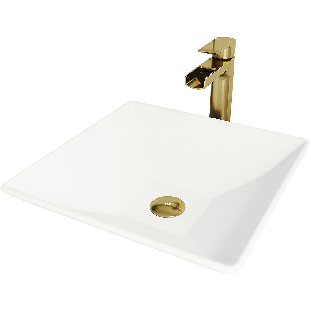 VIGO Matte Stone Hibiscus Composite Square Vessel Bathroom Sink in