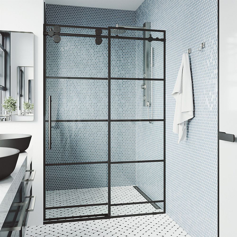 Vigo Elan 60 To 64 In W X 74 In H Sliding Frameless Shower Door In Matte Black With Clea