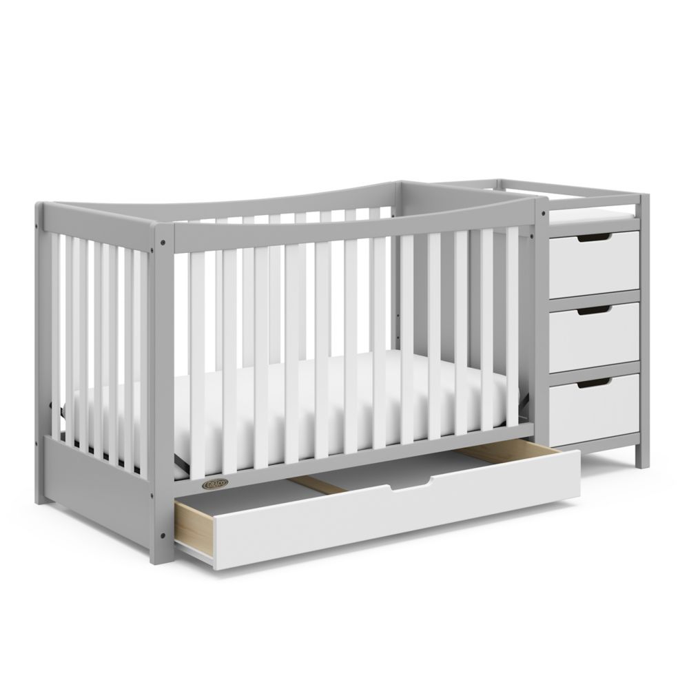 grey 4 in 1 crib with changing table