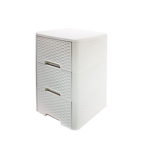 RATTAN STYLE 3 DRAWER UNIT - IVORY