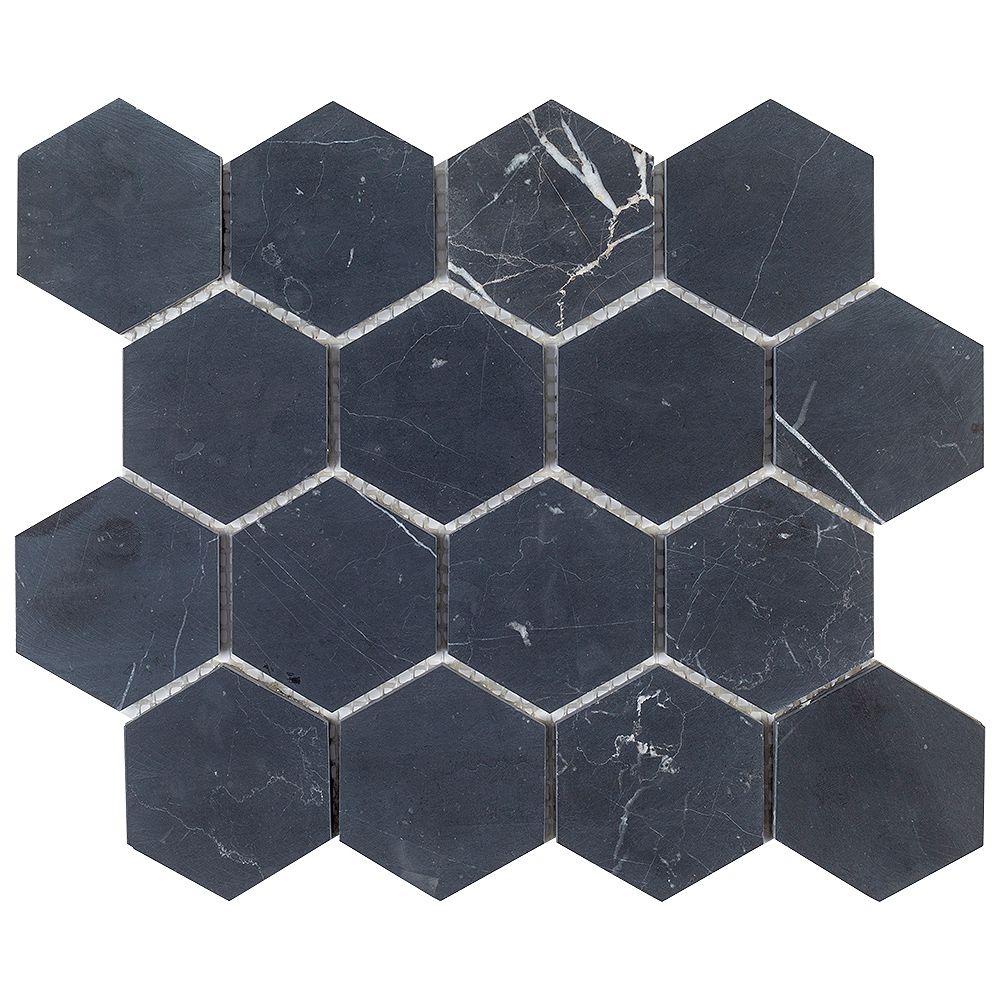 Jeffrey Court Midnight Hex Black 10.875 in. x 9.5 in. x 8 mm Honed