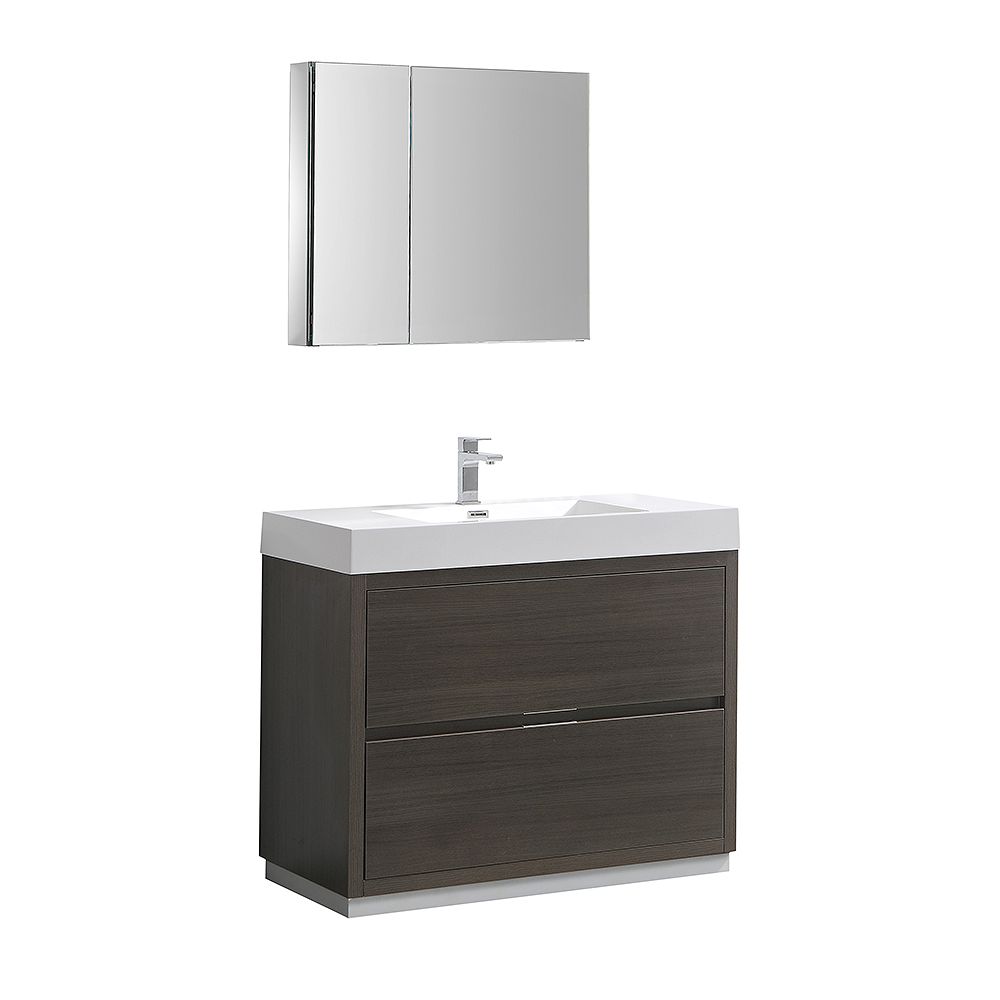 Fresca Valencia Meuble-lavabo autoportant chêne gris 40 po, avec dessus
