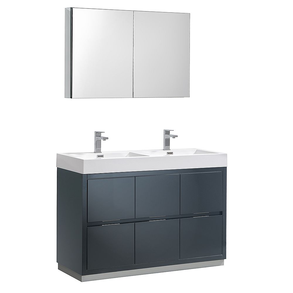 Fresca Valencia 48 Inch Dark Slate Grey Freestanding Double Sink Bath Vanity With Acrylic The Home Depot Canada