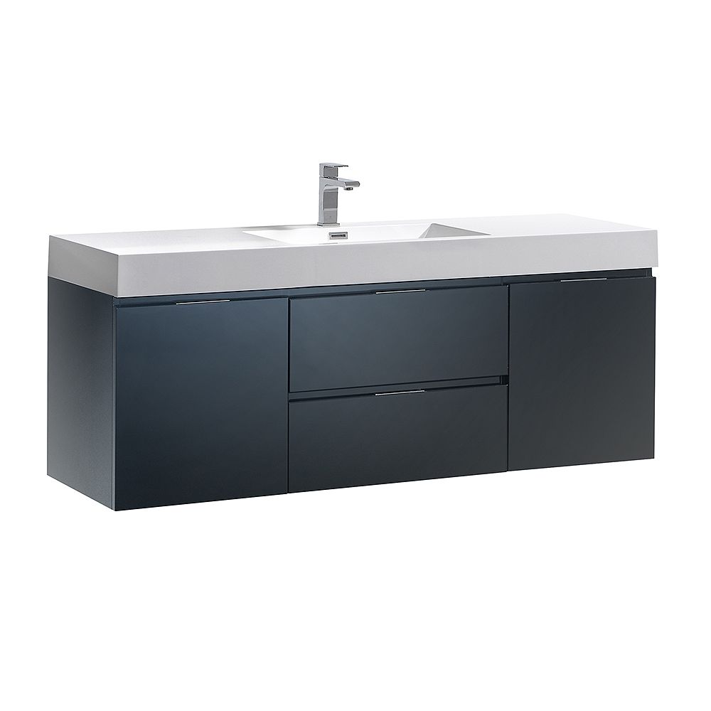 Fresca Valencia 60 In Dark Slate Grey Wall Hung Modern Bathroom Vanity With Acrylic Top The Home Depot Canada