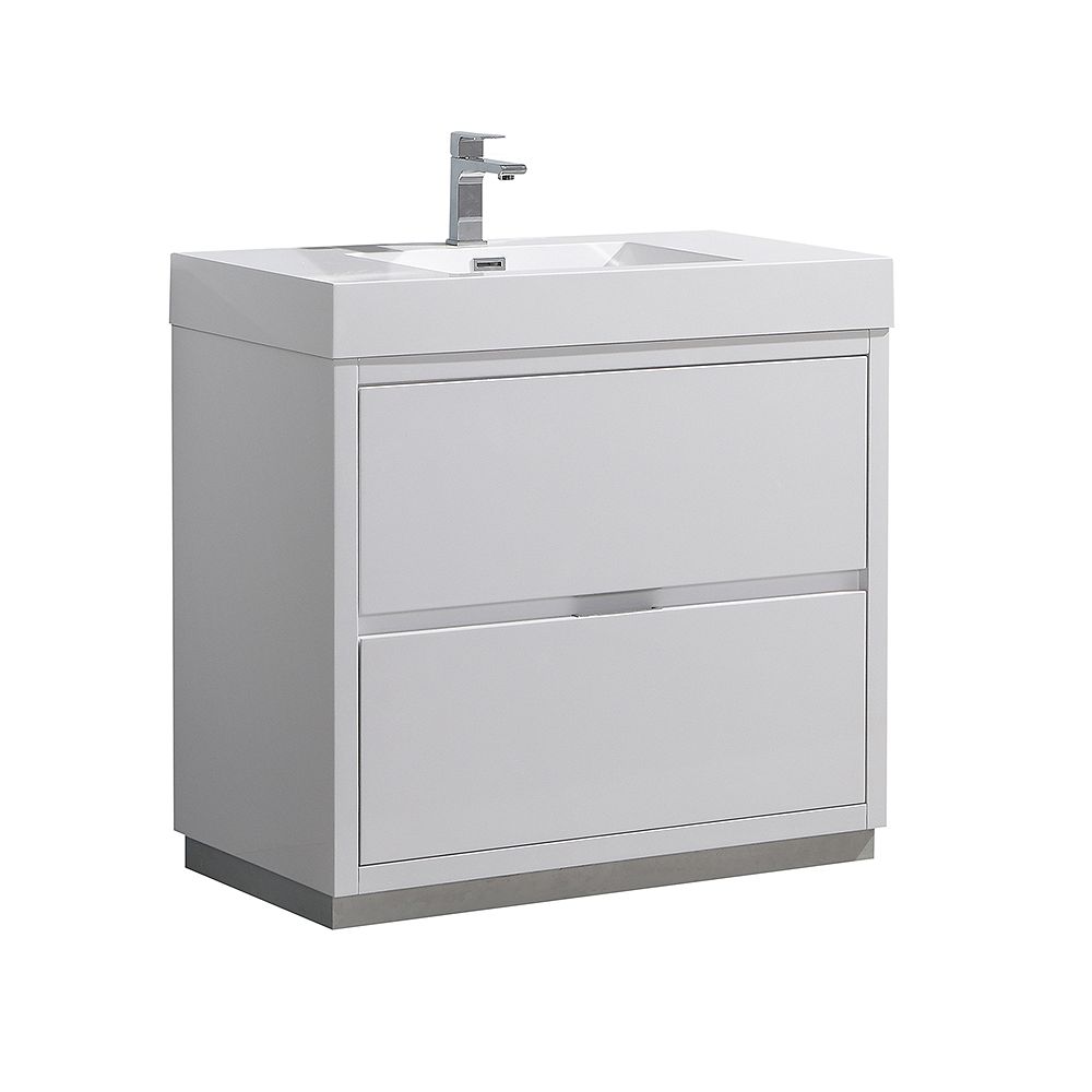 Fresca Valencia 36 Inch Glossy White Freestanding Modern Bathroom Vanity With Acrylic Top The Home Depot Canada