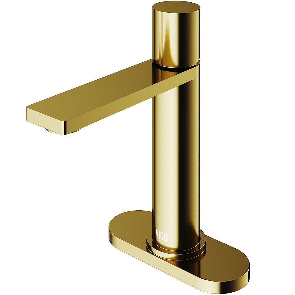 VIGO Halsey Single Hole Bathroom Faucet in Matte Brushed Gold with Deck Plate The Home Depot