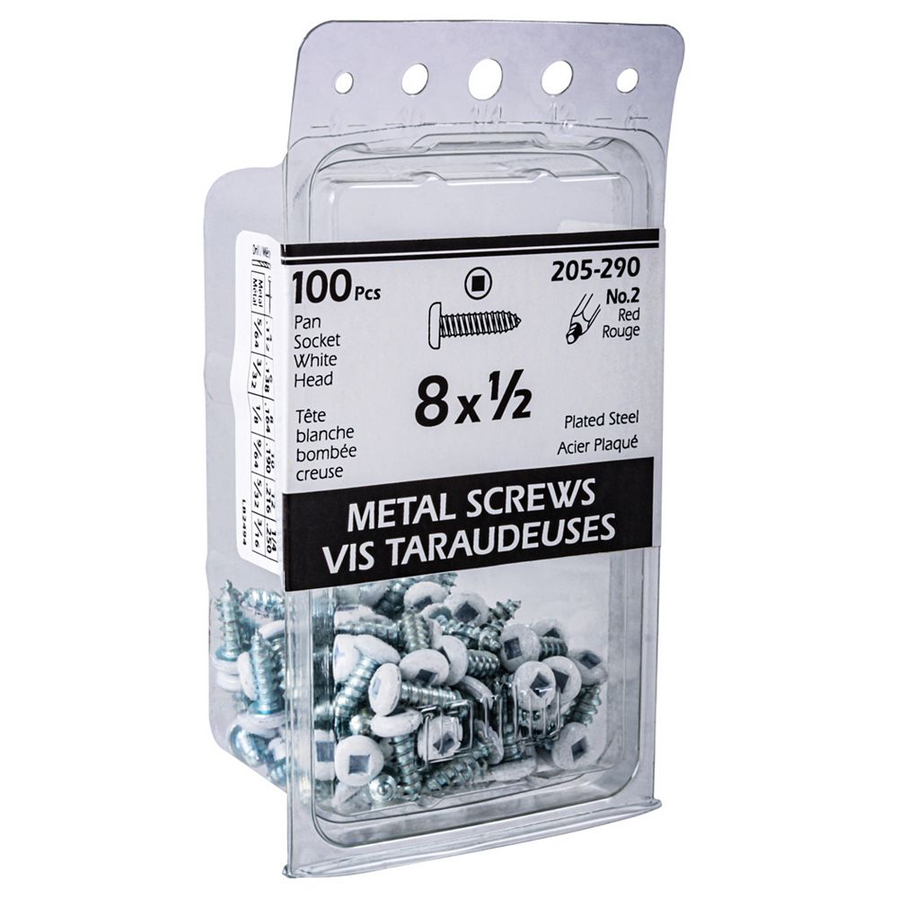 Paulin 8X1/2 Square Pan Head White Sheet Metal Screw 100pcs The