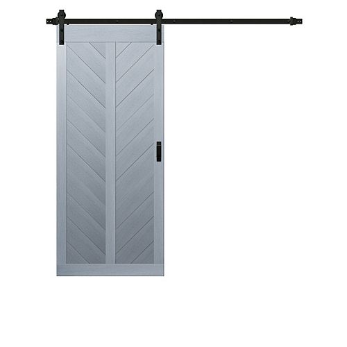 TRUporte 36 inch x 84 inch Graphite Grey Herringbone MDF Ready to Assemble Barn Door with Black Hardware Kit