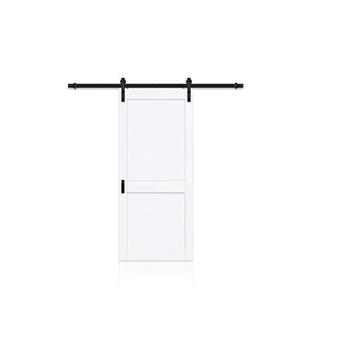 36-inch x 84-inch White 1 or 2 Panel Shaker Style MDF Barn Door with Matte Black Hardware Kit