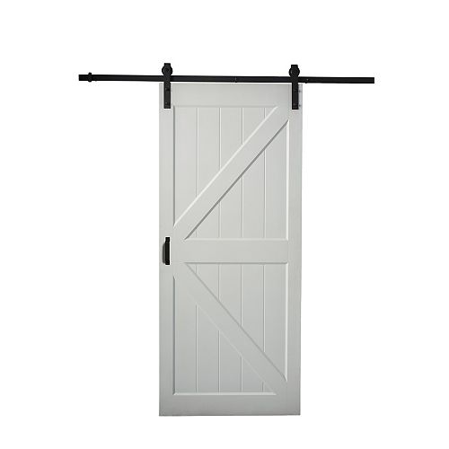 36-inch x 84-inch White K Design Hollow Core Rustic Barn Door with Matte Black Sliding Hardware Kit