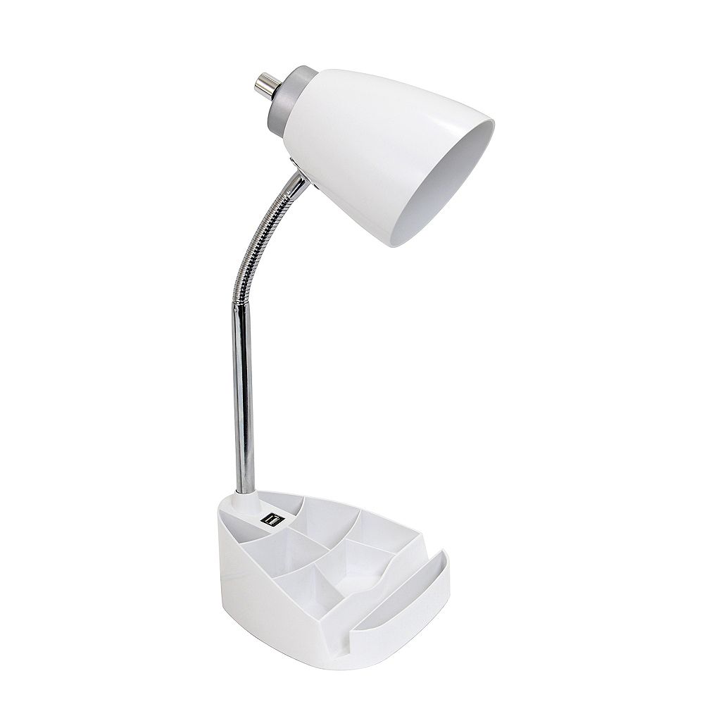 LimeLights 18.5 inch White Gooseneck Organizer Desk Lamp with USB port