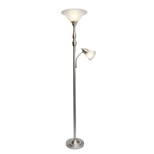 71 inch  Brushed Nickel 2 Light Mother Daughter Floor Lamp with White Marble Glass