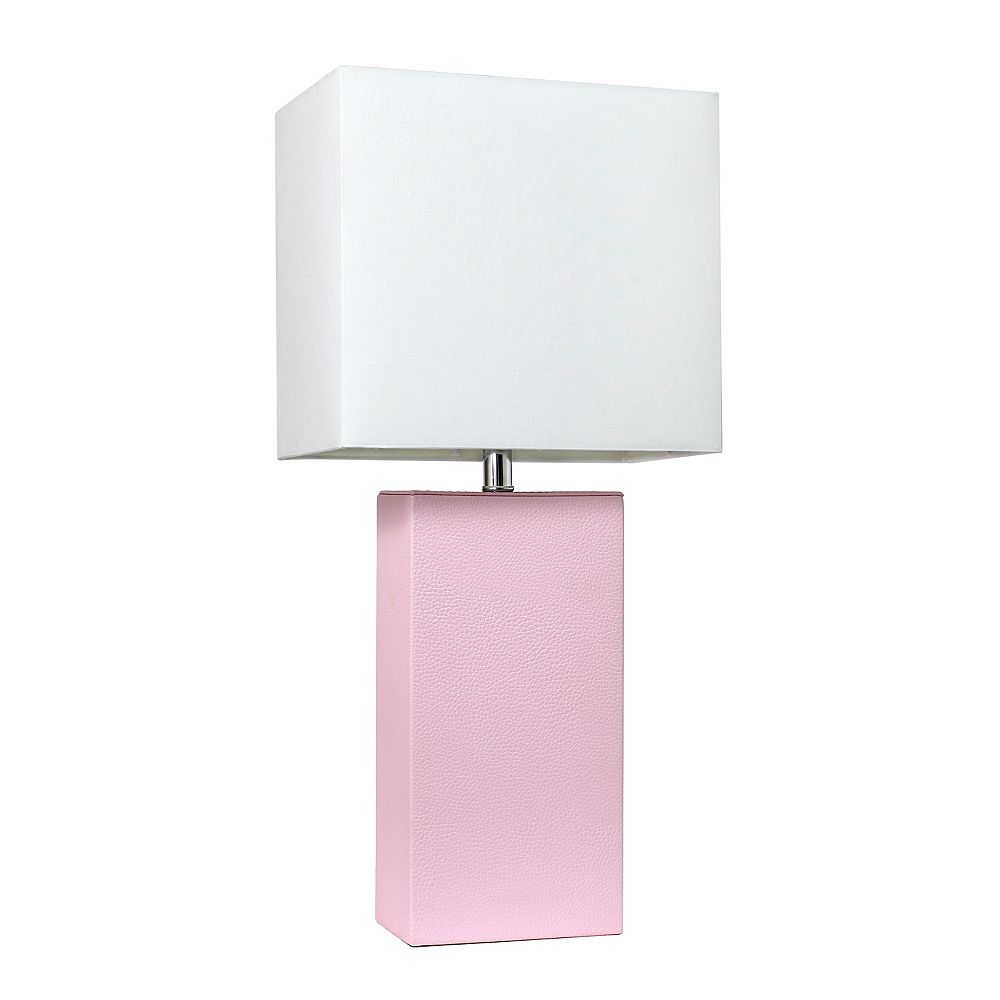 Elegant Designs 21 inch Blush Pink Modern Leather Table Lamp with White