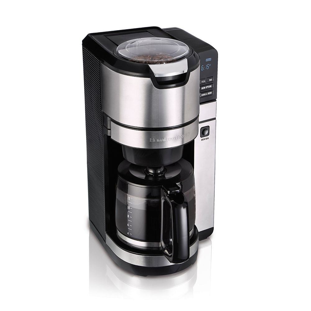 Hamilton Beach Programmable Grind And Brew 12 Cup Coffee Maker With Built In Coffee Grinde The Home Depot Canada