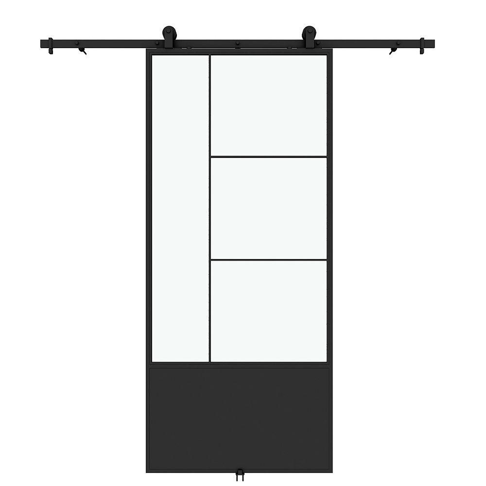Colonial Elegance Opera Clear Glass Metal Barn Door With Installation Hardware Kit The Home Depot Canada